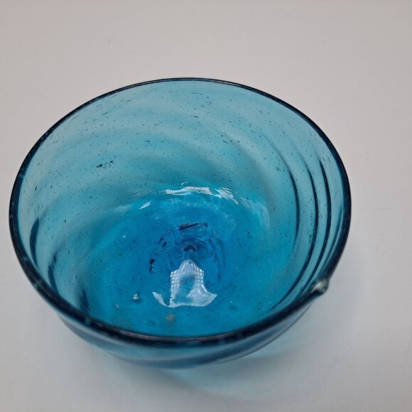 Hand Blown Blue Glass Bowl Unique Swirl Design Art Glass Decor Collectible - Picture 6 of 8
